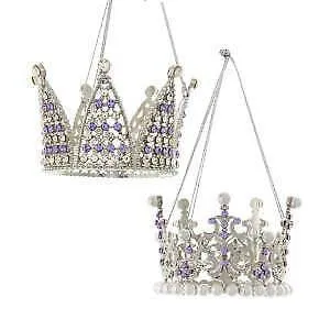 Set of 2 Royal Splendor Purple and Silver Crown Ornaments