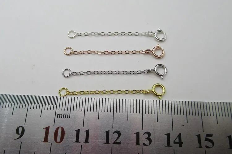 Sterling Silver Chain Extender with Loop and Spring Ring Clasp 3.8 5.8cm Chain Findings for Handmade Pure Fine Jewelry Making Wholesale Bulk