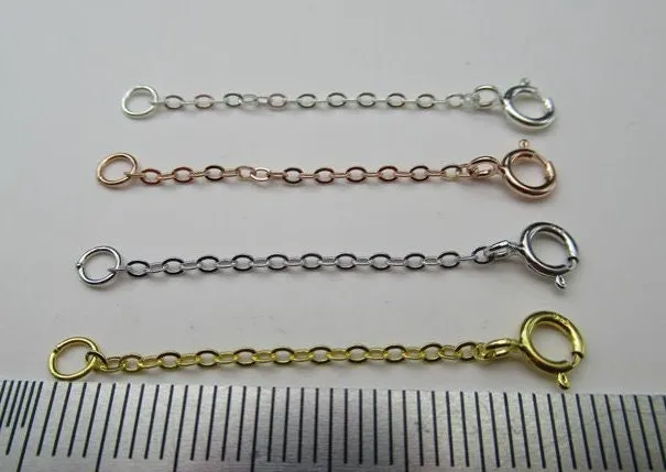 Sterling Silver Chain Extender with Loop and Spring Ring Clasp 3.8 5.8cm Chain Findings for Handmade Pure Fine Jewelry Making Wholesale Bulk