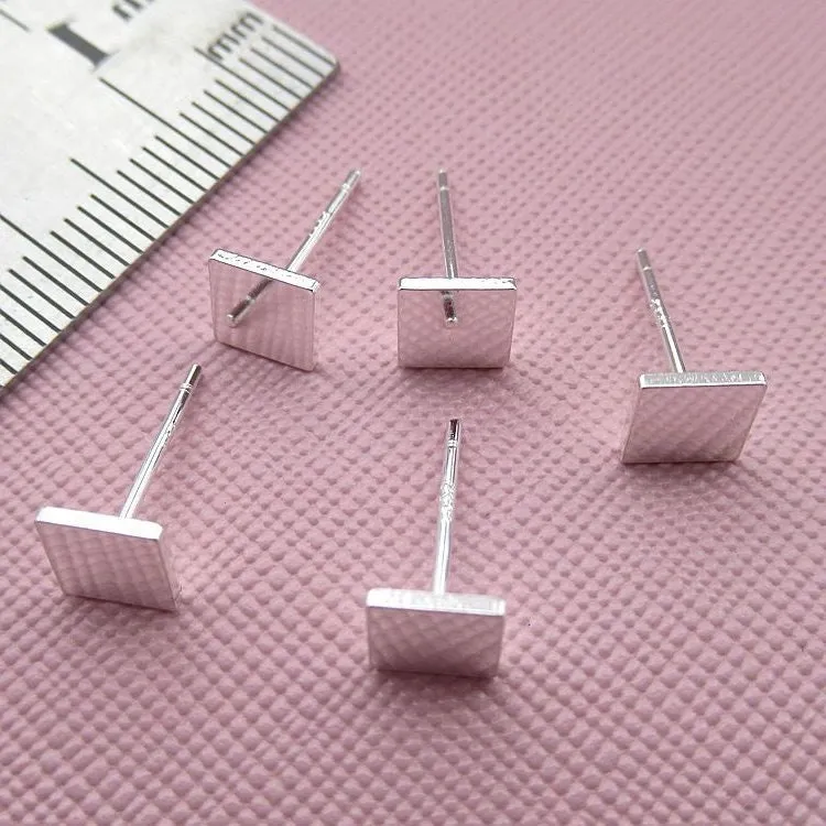 Sterling Silver Earrings Sticks Posts Square Head Studs 6mm Earring Findings for Handmade Pure Fine Jewelry Making Wholesale Bulk