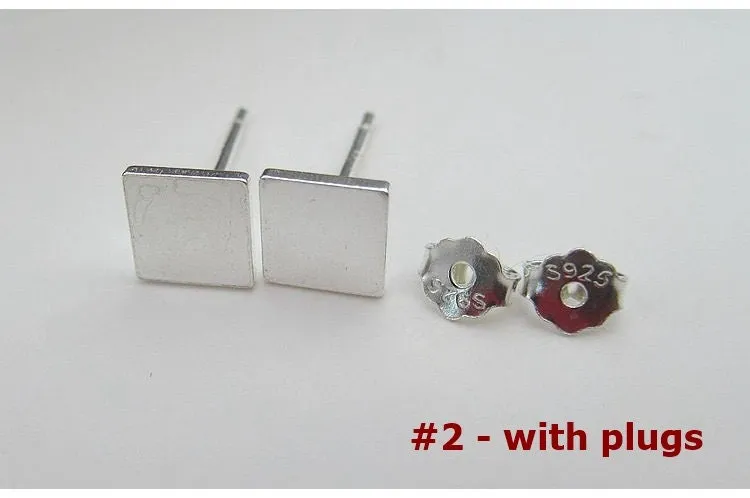 Sterling Silver Earrings Sticks Posts Square Head Studs 6mm Earring Findings for Handmade Pure Fine Jewelry Making Wholesale Bulk