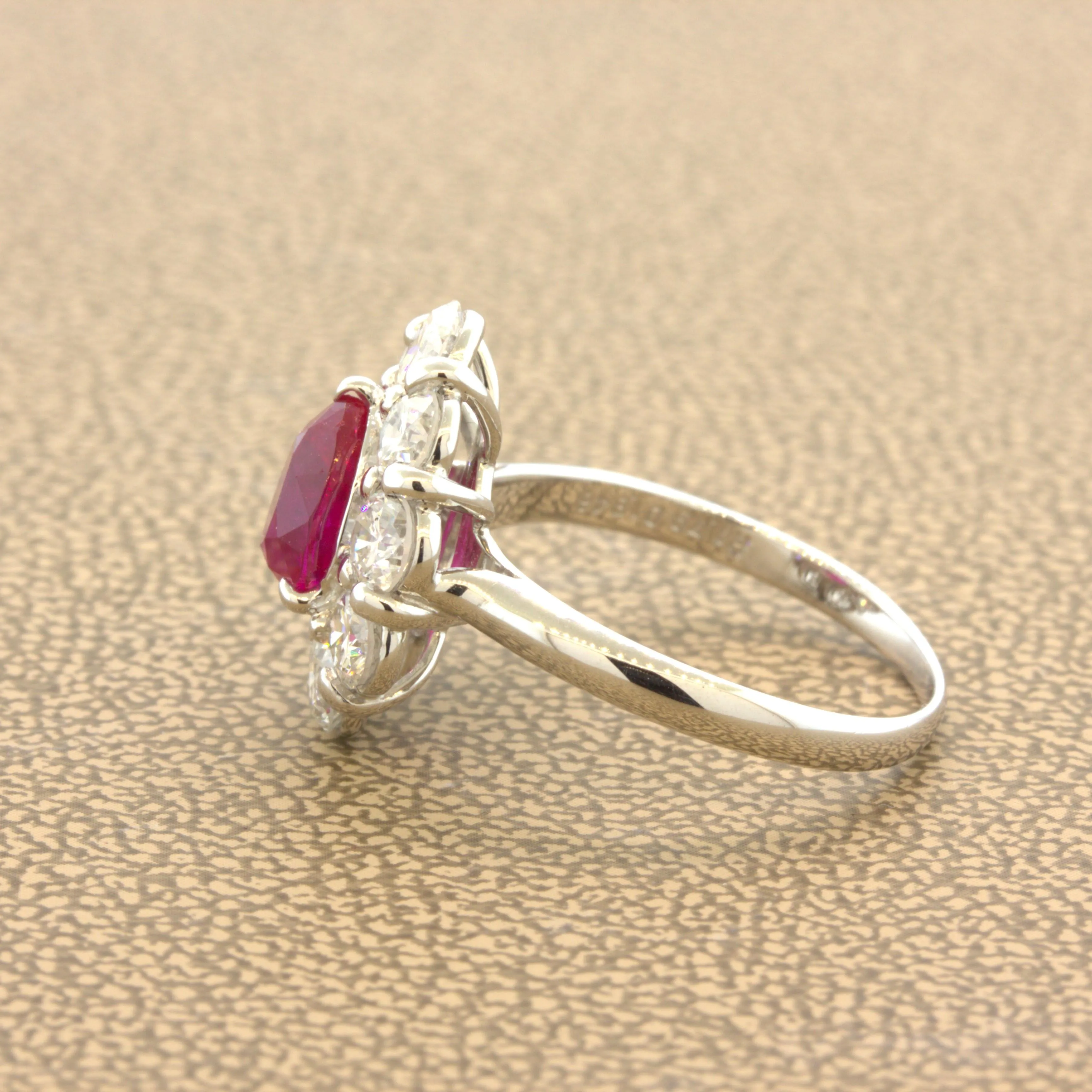 Superb 1.79 Carat Burmese Ruby Diamond Platinum Ring, GIA Certified