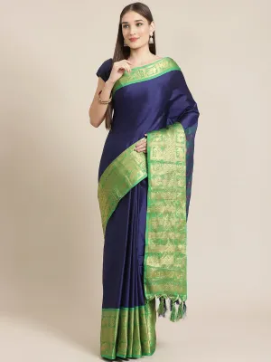 SVB Saree Navy Blue And Geen Cotton Saree