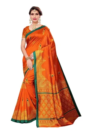 SVB Saree Orange Art Silk Kalamkari Saree