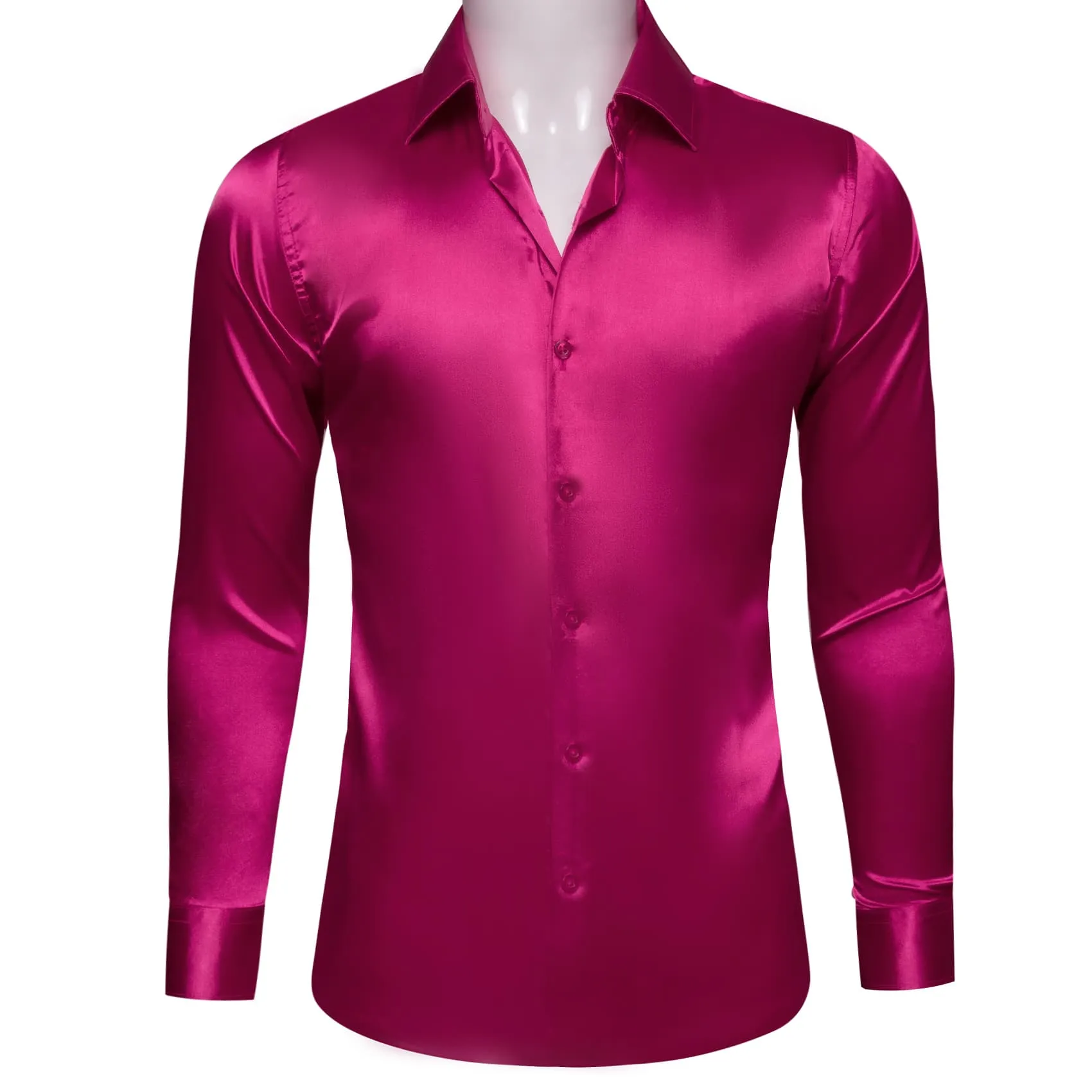 Ties2you Button Shirt Rich Maroon Pink Solid Satin Mens Long Sleeve Dress Shirt