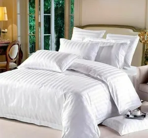 TRIPURARI 210 TC Glace Cotton Plain Stripe Double Bedsheet with Two Pillow Cover for Home Hotel