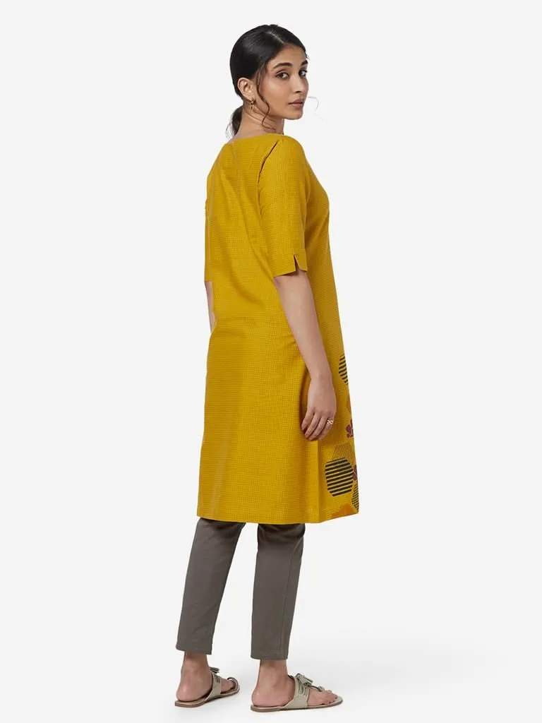 Utsa Mustard A-Line Checkered Kurta