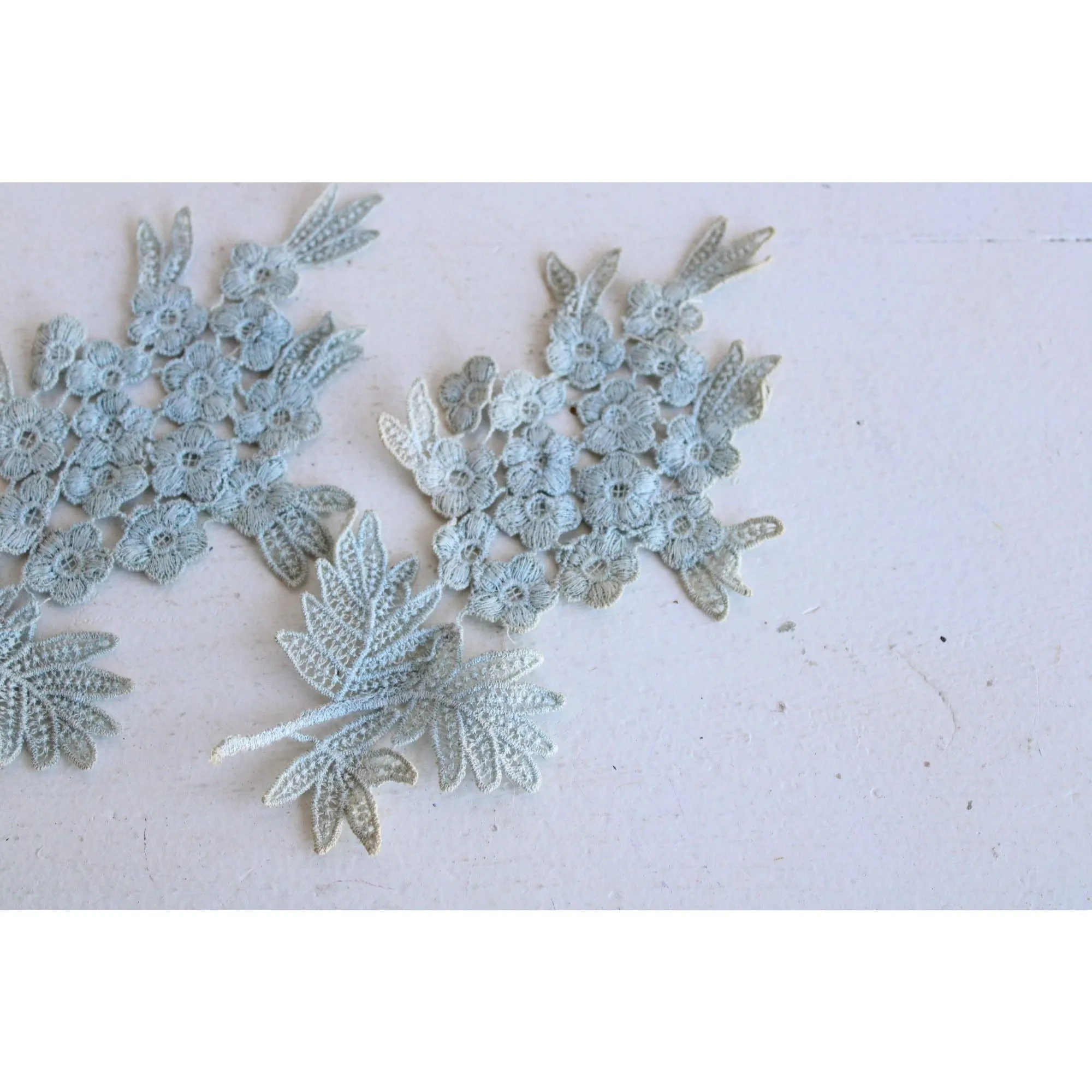 Vintage Blue Appliques, 1 pair Floral Spray, 8.5" long each. 4.25" width