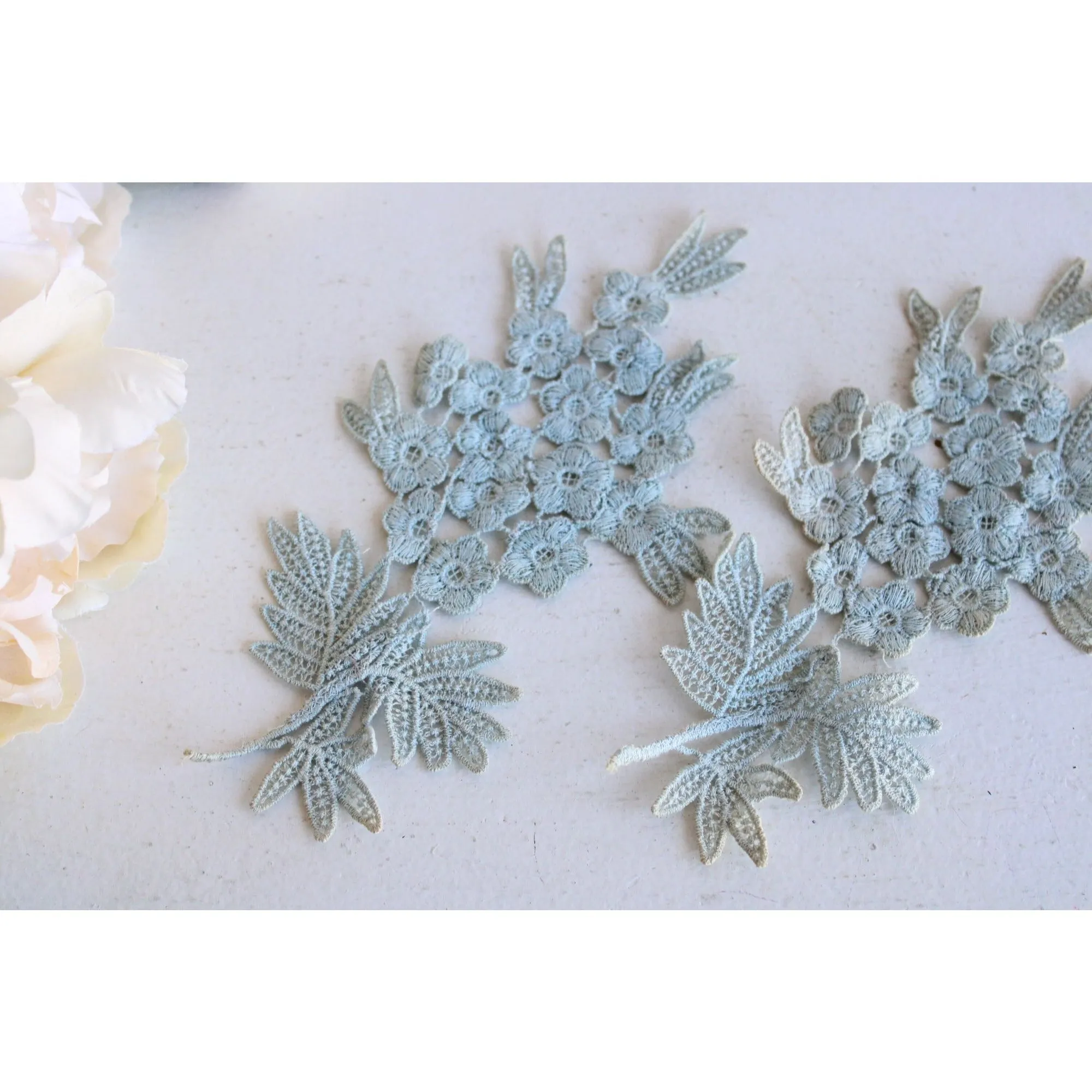 Vintage Blue Appliques, 1 pair Floral Spray, 8.5" long each. 4.25" width