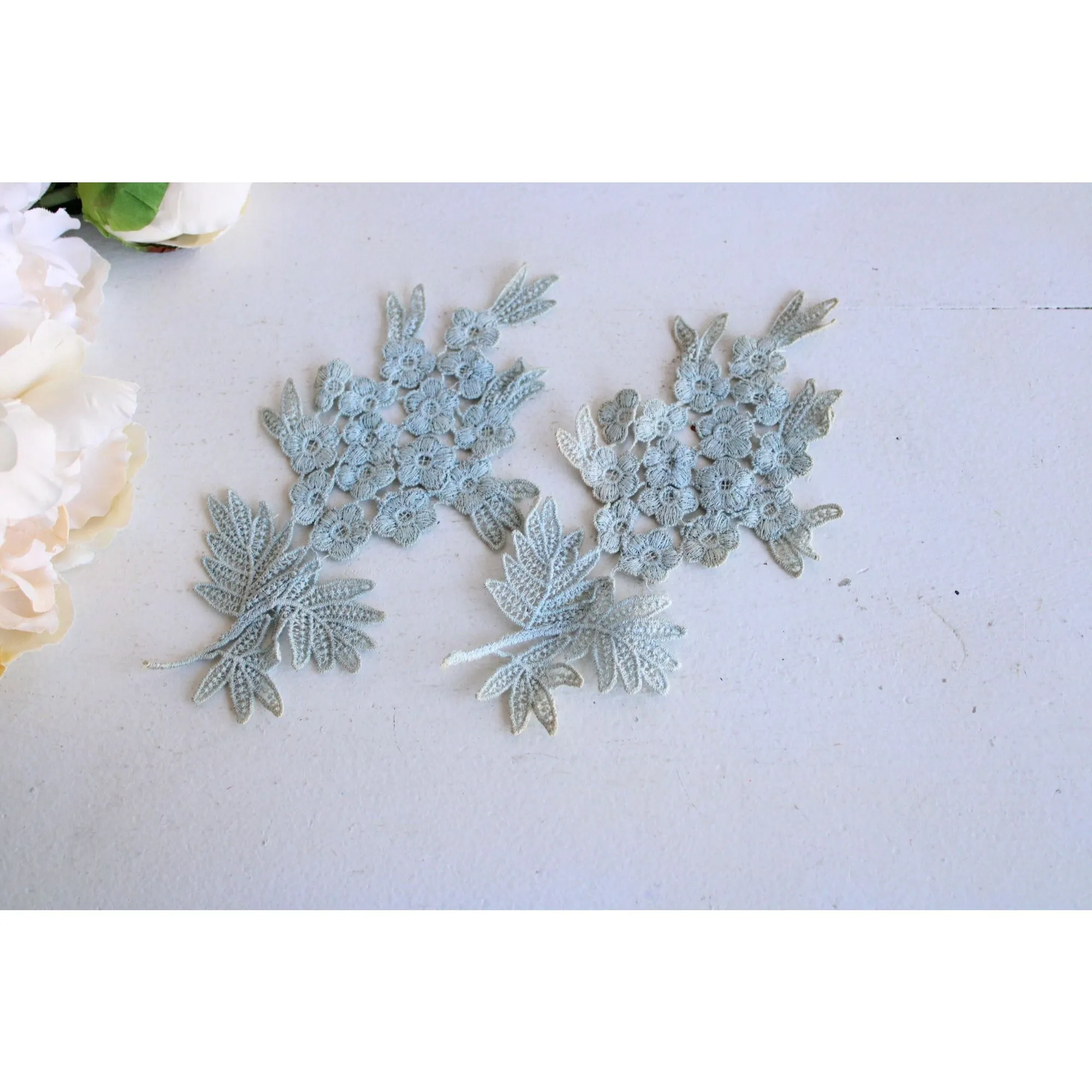 Vintage Blue Appliques, 1 pair Floral Spray, 8.5" long each. 4.25" width