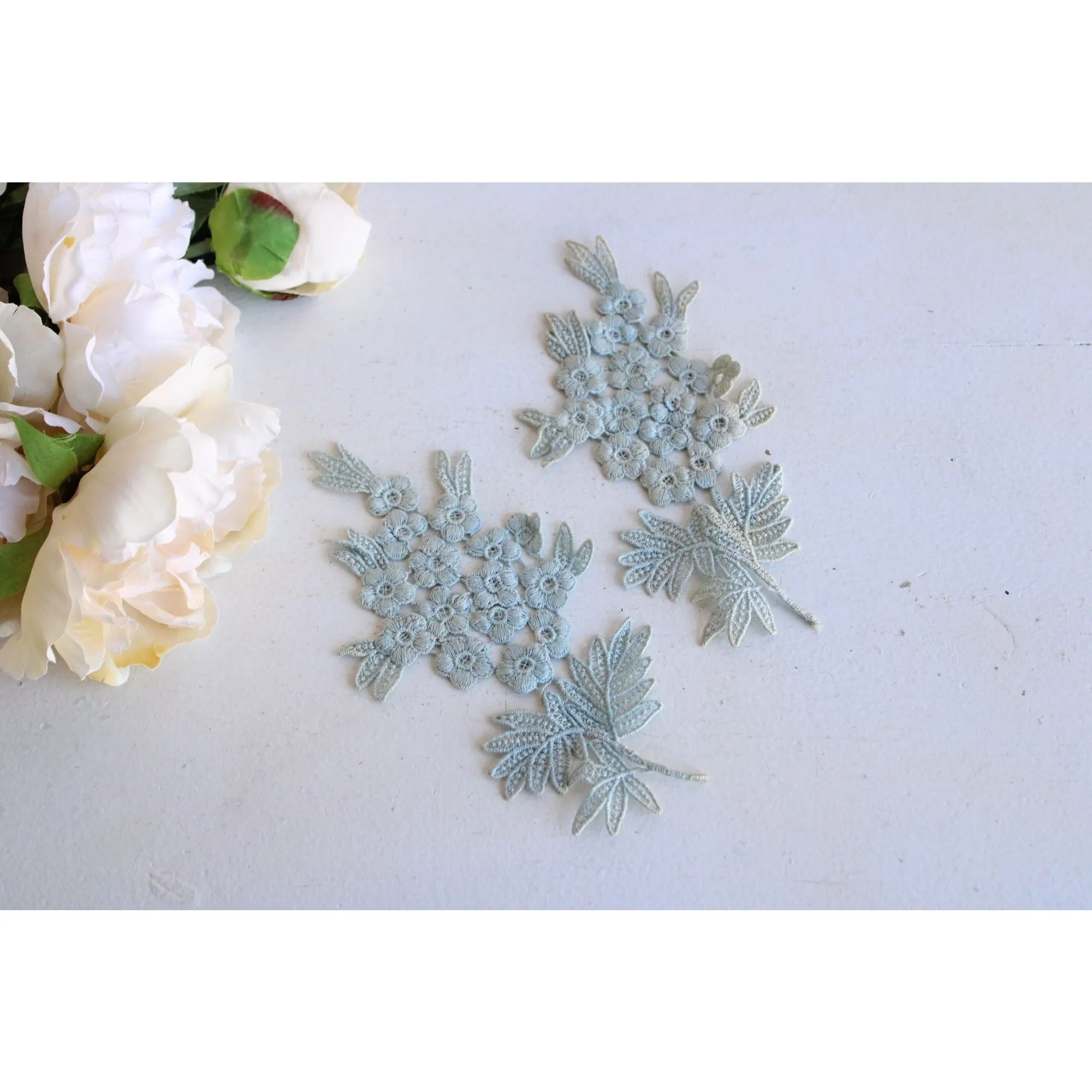 Vintage Blue Appliques, 1 pair Floral Spray, 8.5" long each. 4.25" width