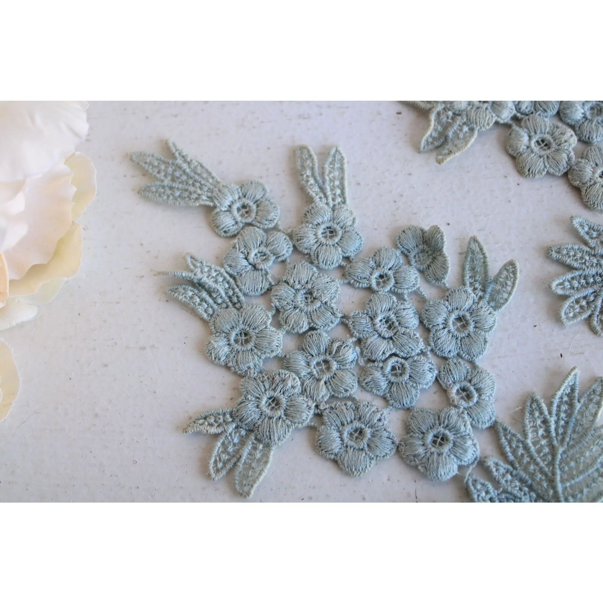 Vintage Blue Appliques, 1 pair Floral Spray, 8.5" long each. 4.25" width