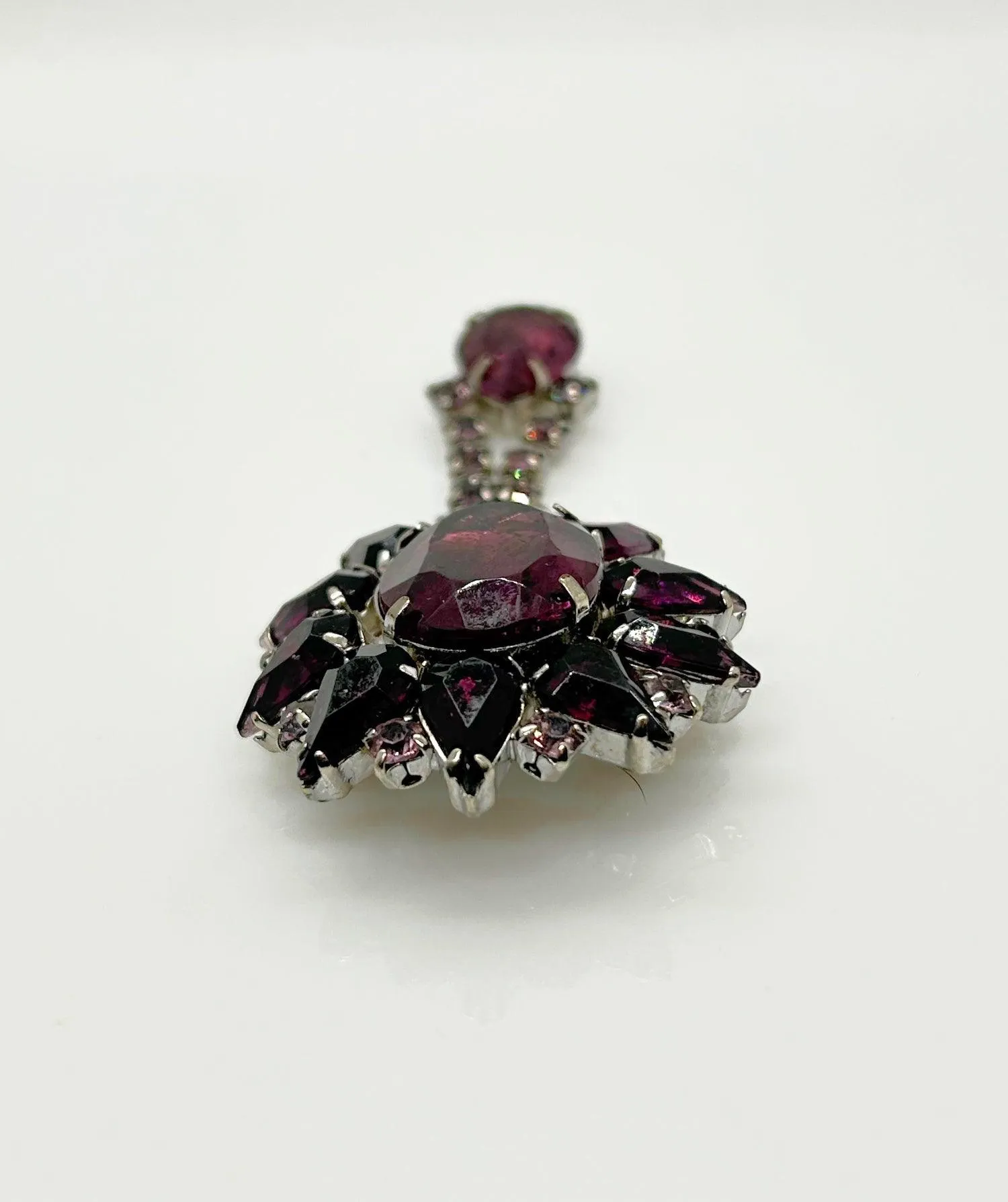 Vintage Oval Purple Rhinestone Drop Brooch