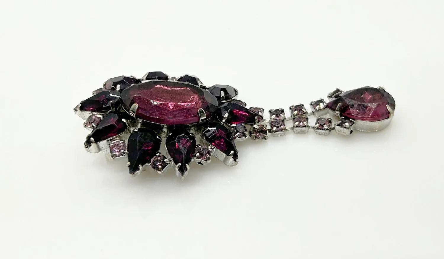 Vintage Oval Purple Rhinestone Drop Brooch