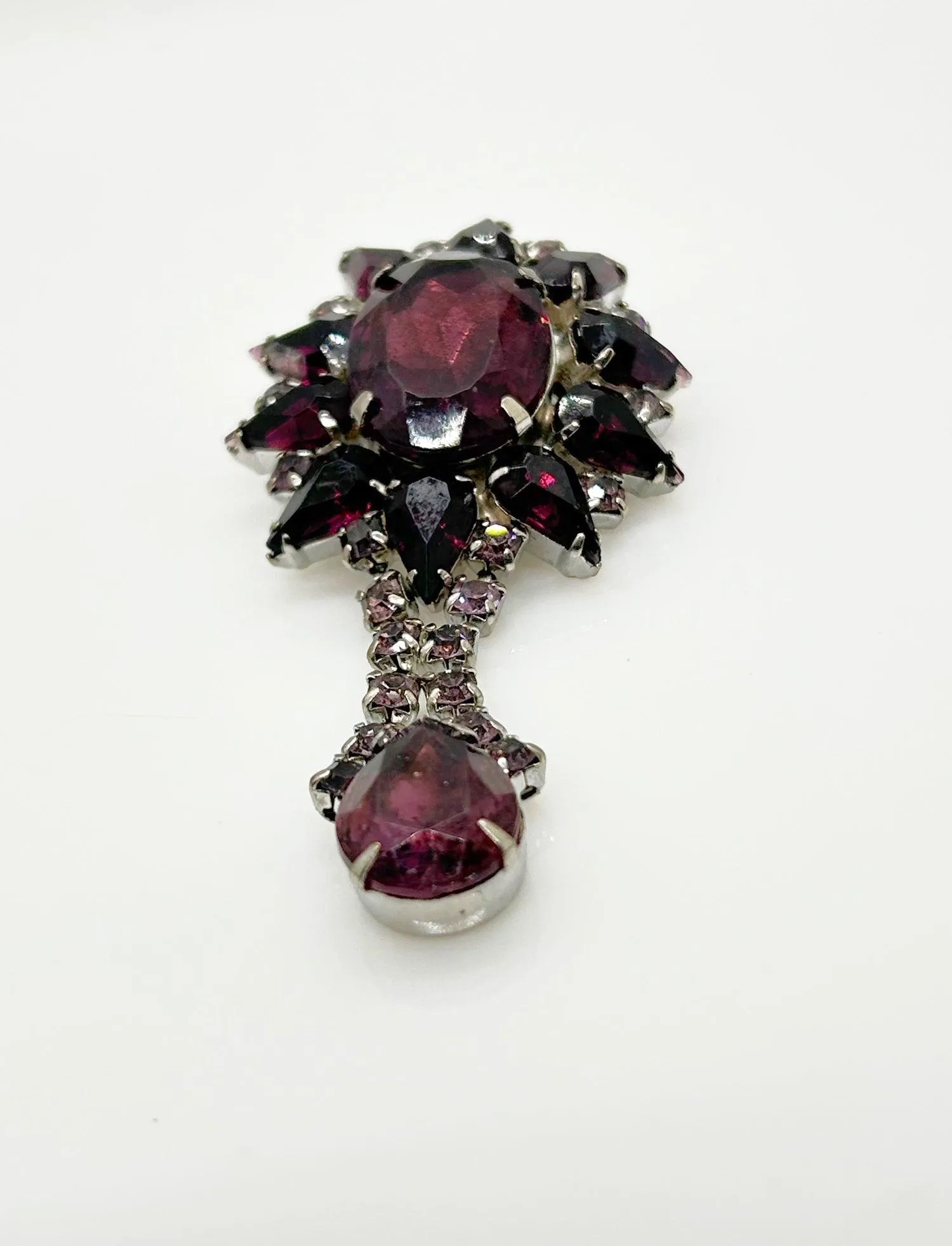 Vintage Oval Purple Rhinestone Drop Brooch