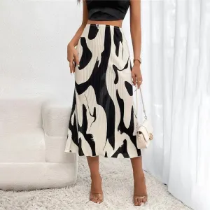 Women's Elegant Graphic Print Pleated Mermaid Skirt