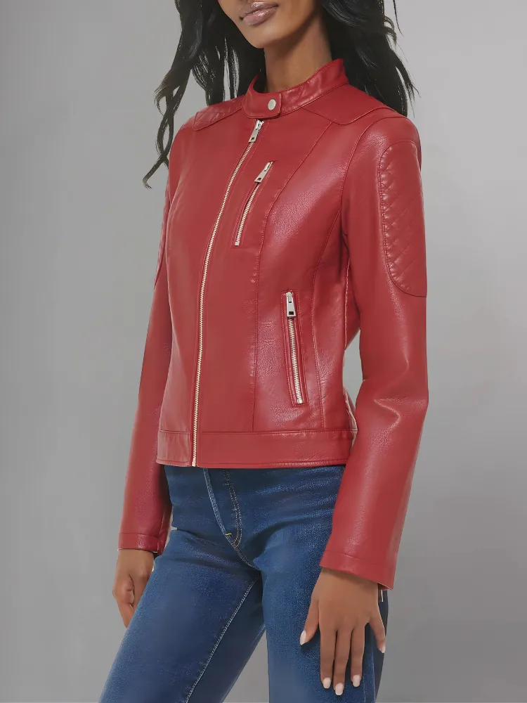 Womens Real Leather Classic Biker Jacket