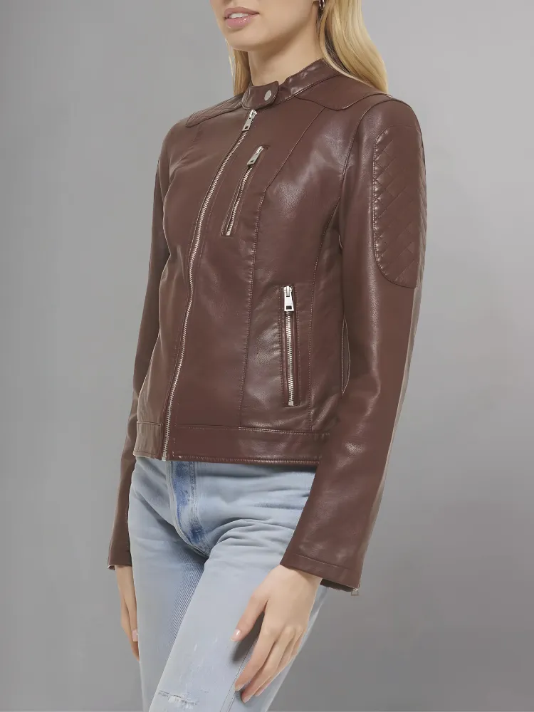 Womens Real Leather Classic Biker Jacket