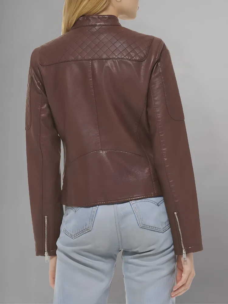 Womens Real Leather Classic Biker Jacket