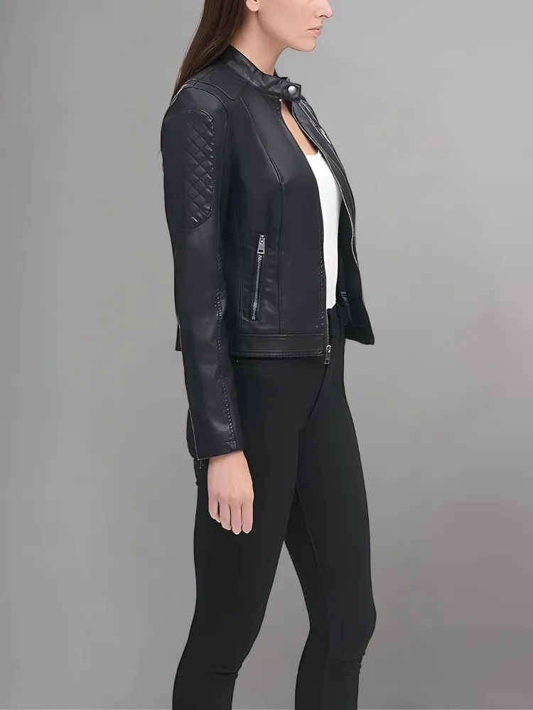 Womens Real Leather Classic Biker Jacket