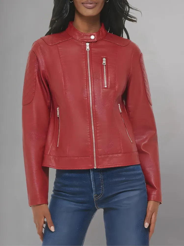 Womens Real Leather Classic Biker Jacket