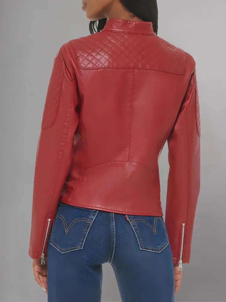 Womens Real Leather Classic Biker Jacket