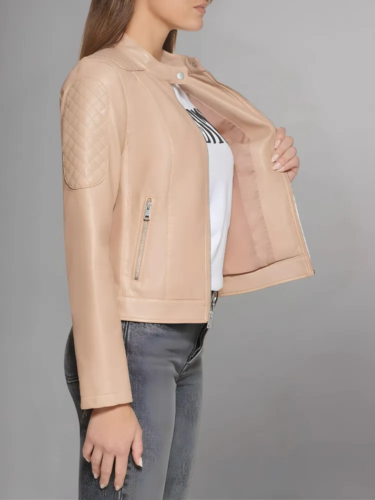 Womens Real Leather Classic Biker Jacket