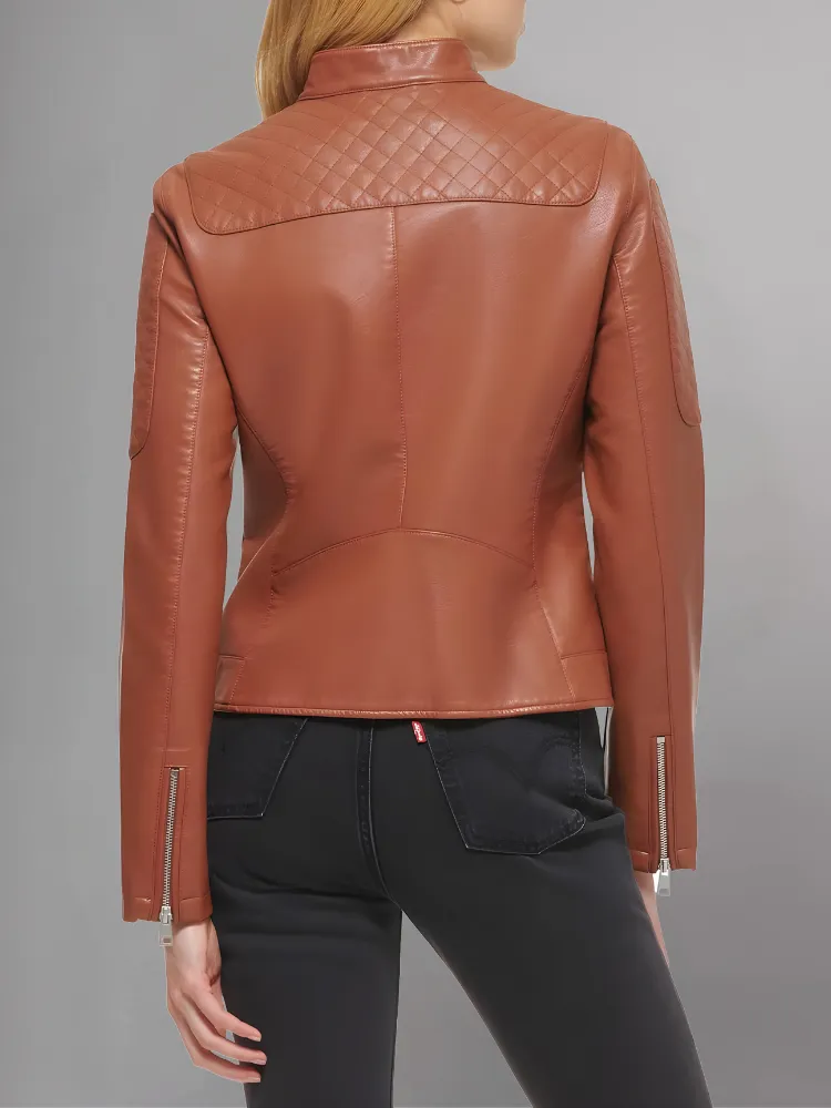 Womens Real Leather Classic Biker Jacket