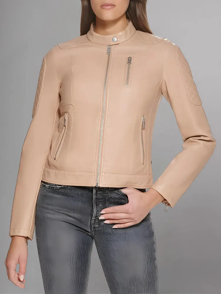 Womens Real Leather Classic Biker Jacket