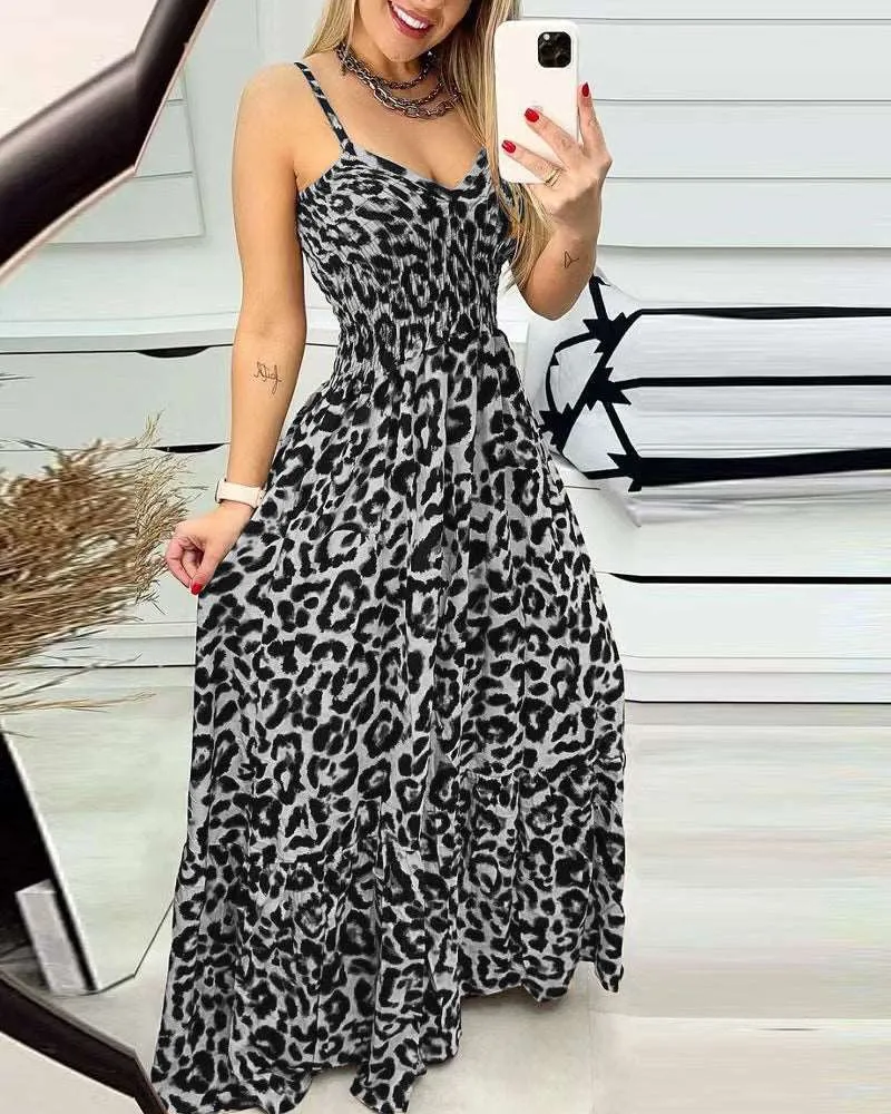 Women's Simple Casual V-neck High Waist Long Dress