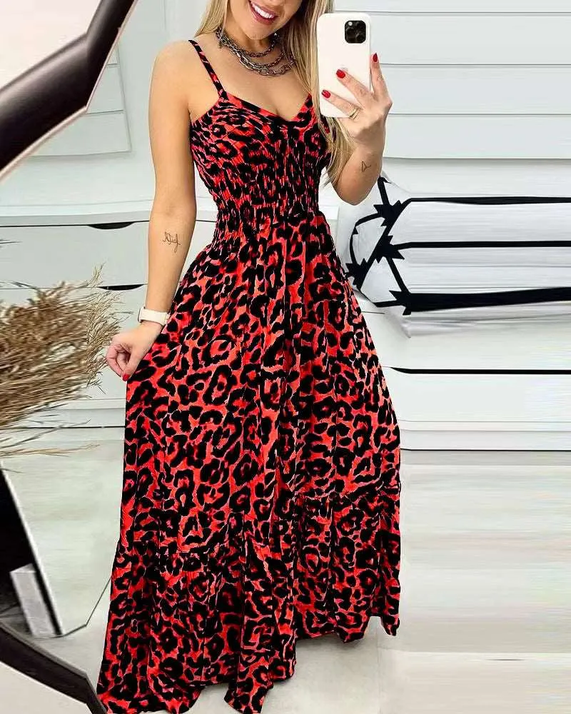 Women's Simple Casual V-neck High Waist Long Dress