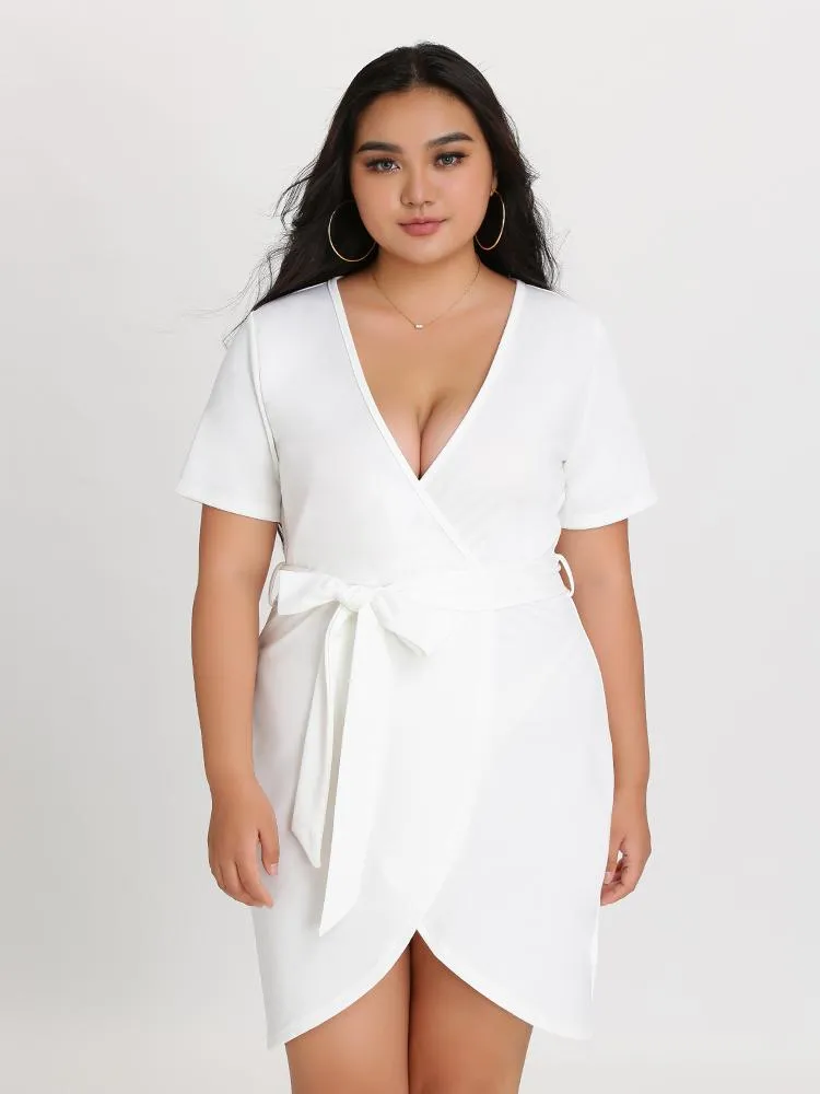 Wrap V Neck Solid Dress