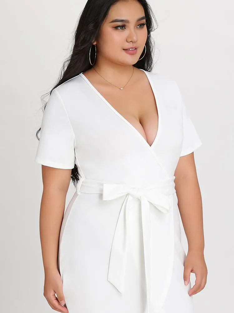 Wrap V Neck Solid Dress