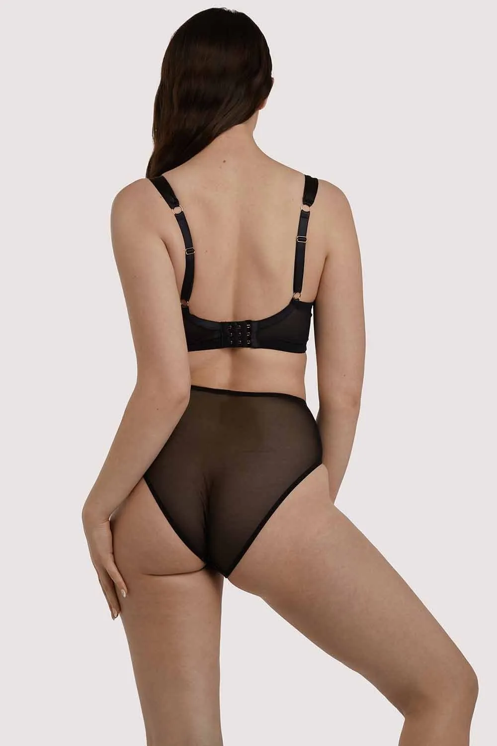 Wren Black Illusion Mesh and Satin High Waist Brief