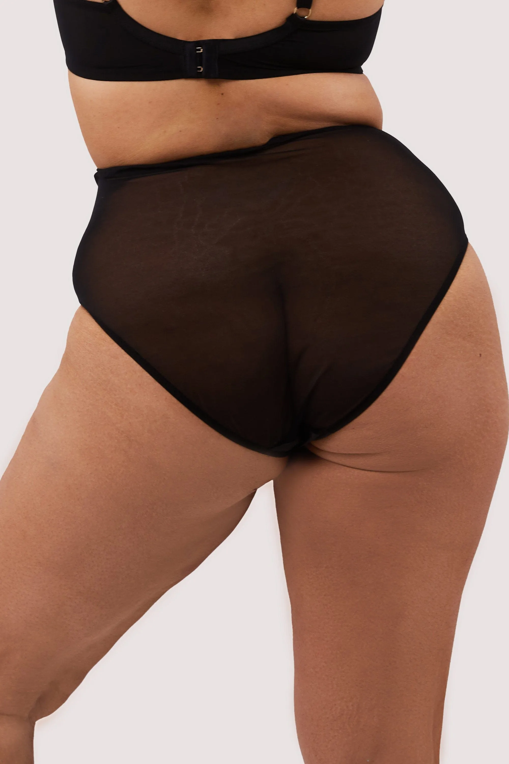 Wren Black Illusion Mesh and Satin High Waist Brief