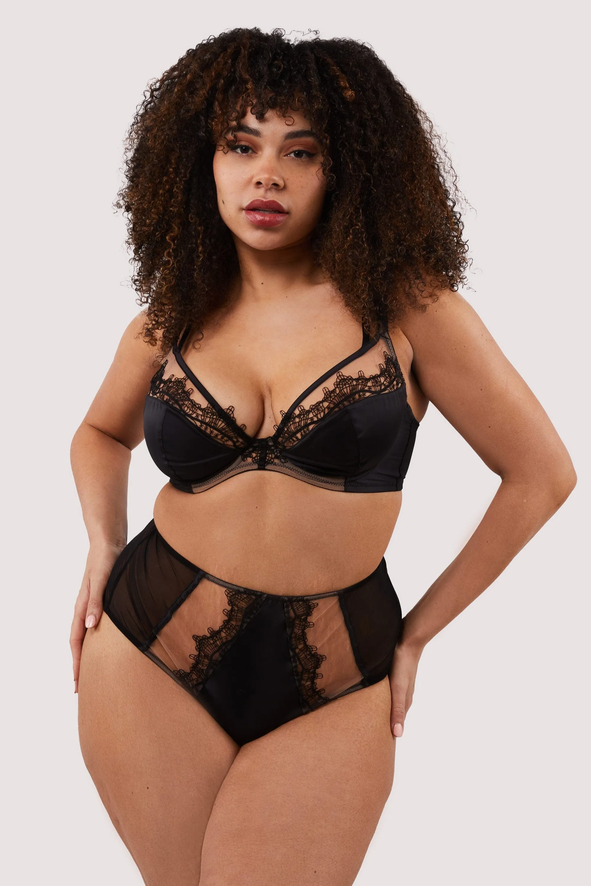 Wren Black Illusion Mesh and Satin High Waist Brief